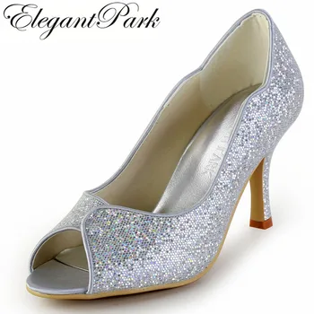 

Woman Shoes New Style EP2079 Silver Peep Toe high Heels Glitter Prom Party Pumps Bridal Wedding Shoes women lady