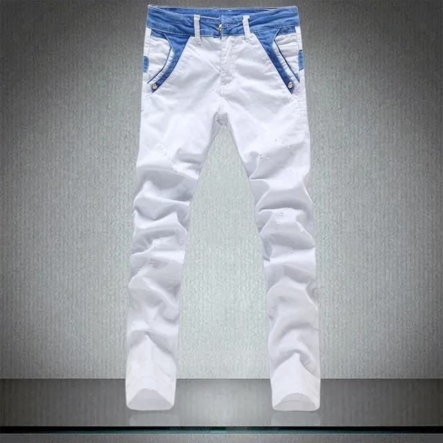 White Biker Jeans Men High quality Cotton Mens Jeans Brand Slim Fit