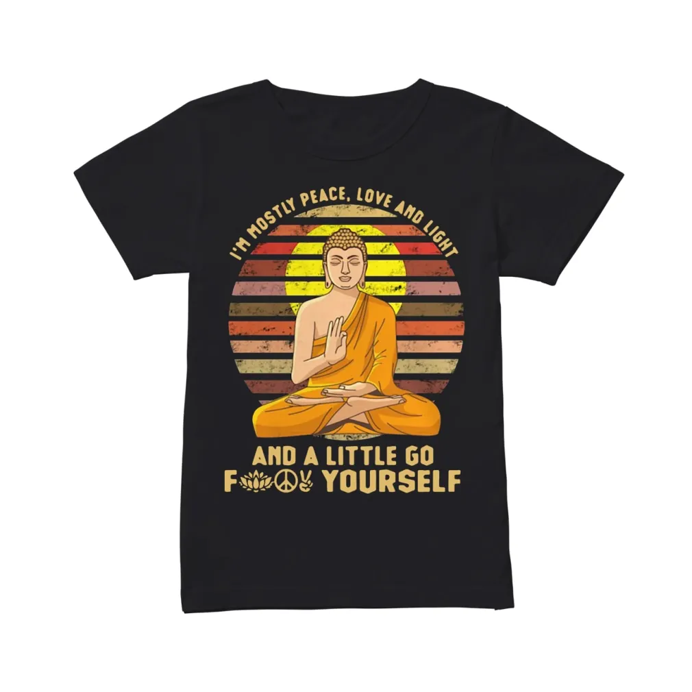 

GILDAN Brand Sunset Buddha I'm Mostly Peace Love And Light And A Little Go Fuck Yourself Shirt Summer Men's Short Sleeve T-Shirt