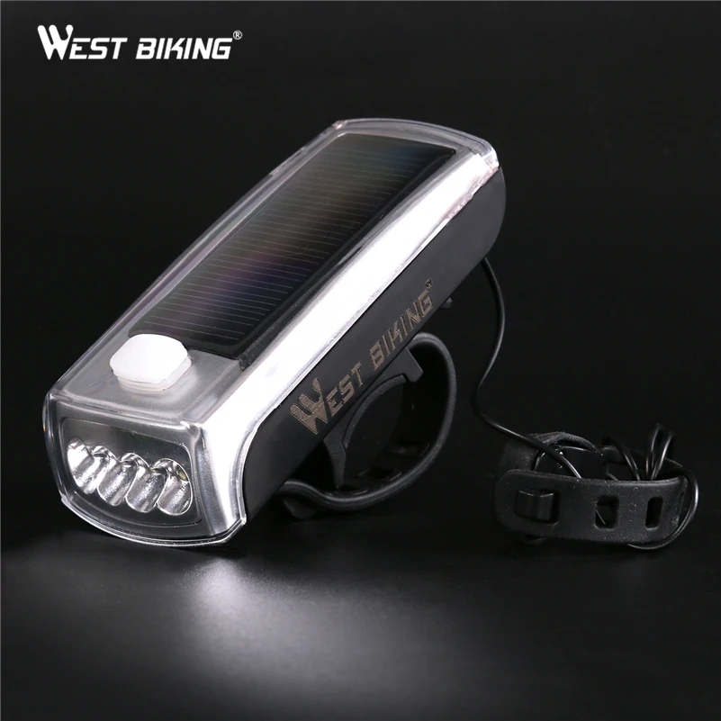 WEST BIKING велосипедный передний светильник 4LED на солнечной батарее с зарядкой от usb, перезаряжаемый велосипедный головной светильник, динамик, велосипедный светильник