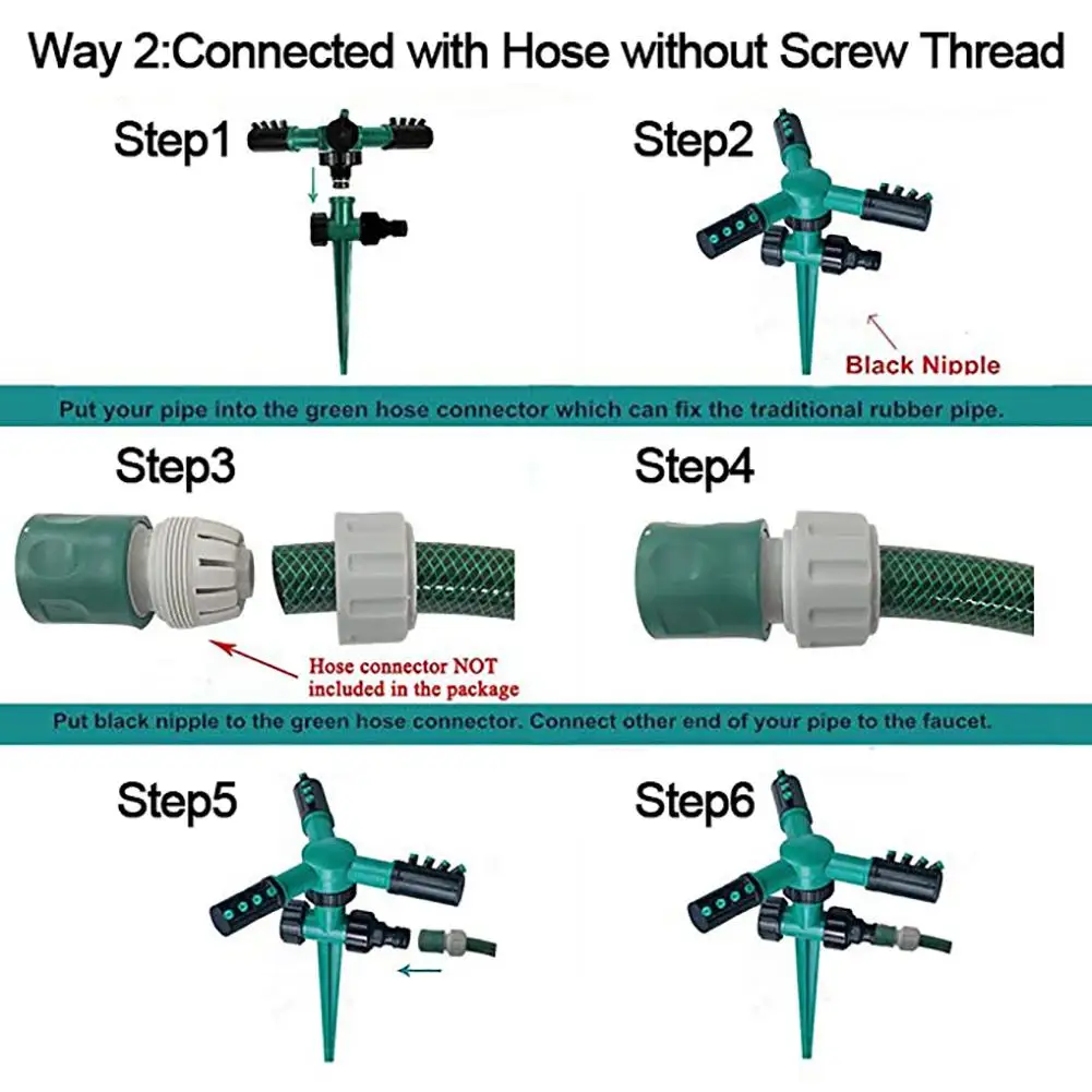 Садовые спринклеры, автоматический полив травы, газон, 360 градусов круглый вращающийся спринклер для воды, 3 насадки, три руки, садовая труба Hose5