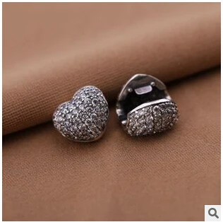 

authentic original Fit Bracelets Pave zirconia heart Clips 925 Silver Lock Stopper Charm Beads For Women Jewelry
