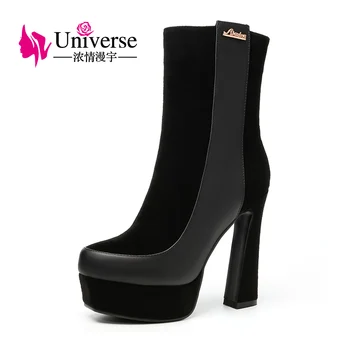 

Universe Fahion women half boots super high heel platform ladies boots plus size genuine leather shoes C190