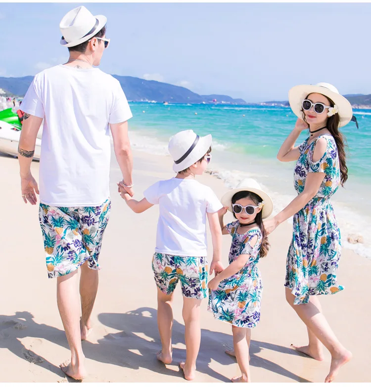 Family Matching Clothing Bohemian Pineapple Printed Mother Daughter Dress Dad Son Boys Tshirts And Shorts 20