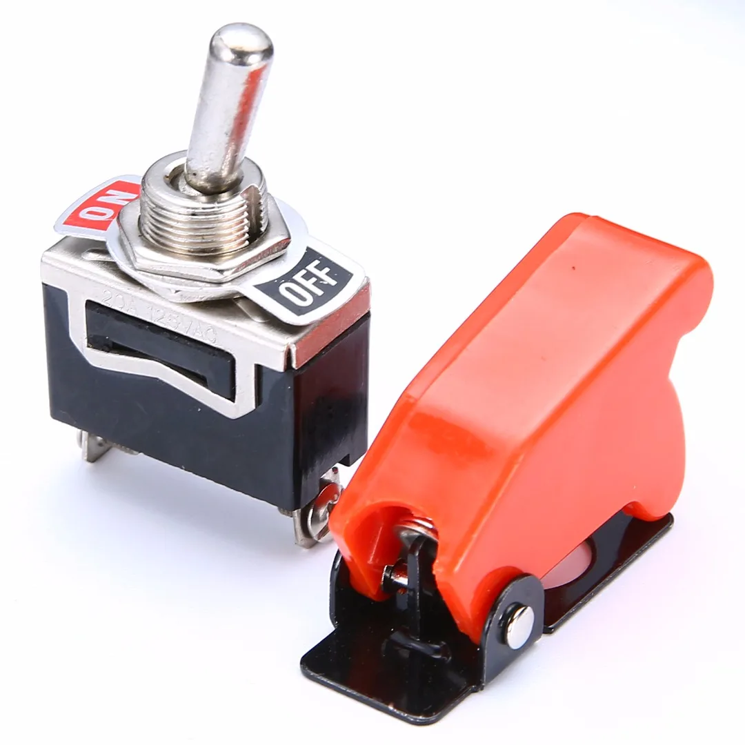 High Quality 1 Set Toggle Switch Cover ON/OFF SPST Toggle Switch Metal Lever Car Dash Light with Missile Cover