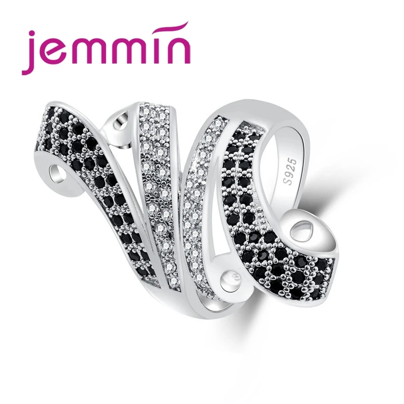 

Art Deco Jewelry Cocktail Party Gift Full Small White & Black CZ 925 Sterling Silver Ring Size 6 7 8 9 10 11 Wholesale