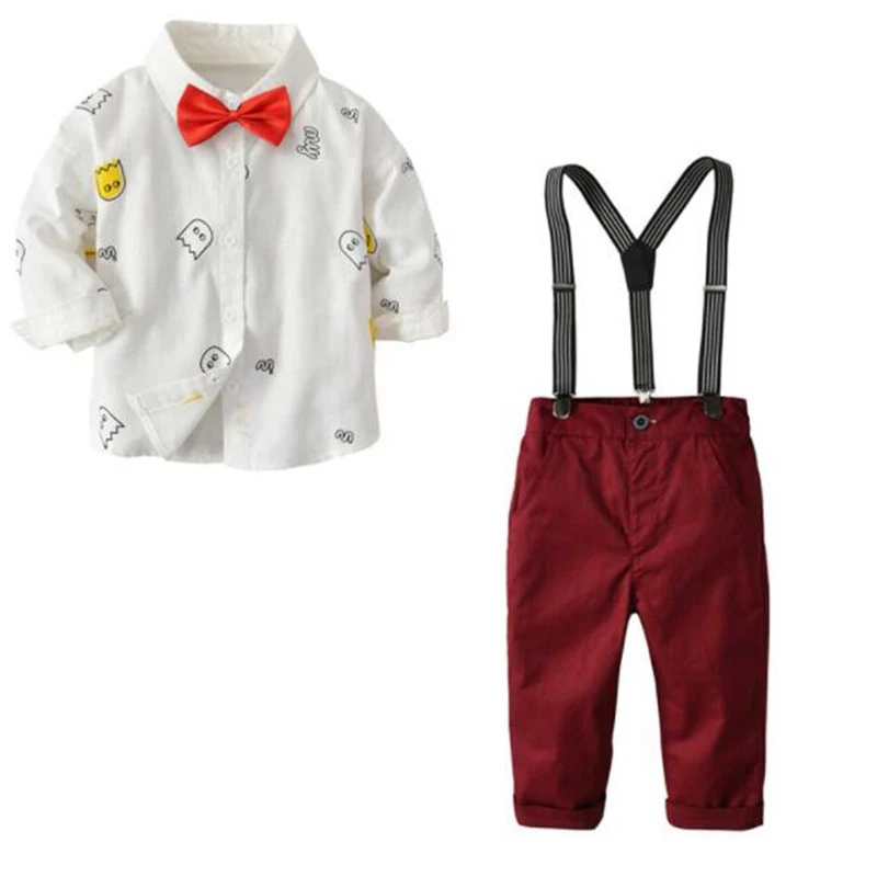 

Autumn Spring Fashion Boy Wedding Birthday Clothes Set High Quality Long Sleeve Party New Year Gentleman Tops+Pants Boys Outfits