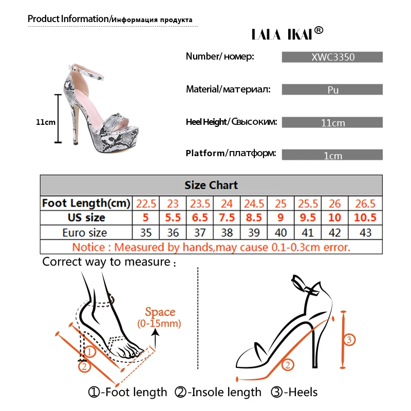 LALA IKAI/модные женские летние босоножки пикантные Вечерние туфли на очень высоком каблуке с пряжкой и ремешком, с узором змеи, 014C3350-4