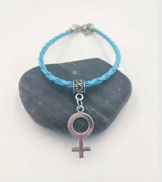 Женский символ Для женщин Феминистская Браслеты подвеска Венера символ прелести кожаный браслет Винтаж серебро для Для женщин украшения подарок