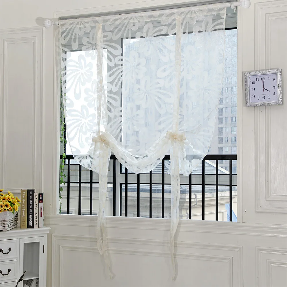 

1 PCS Sling Cut Flowers burnout roman blinds Door Window Curtain Drape Panel Short Sheer burnout roman blinds Scarf