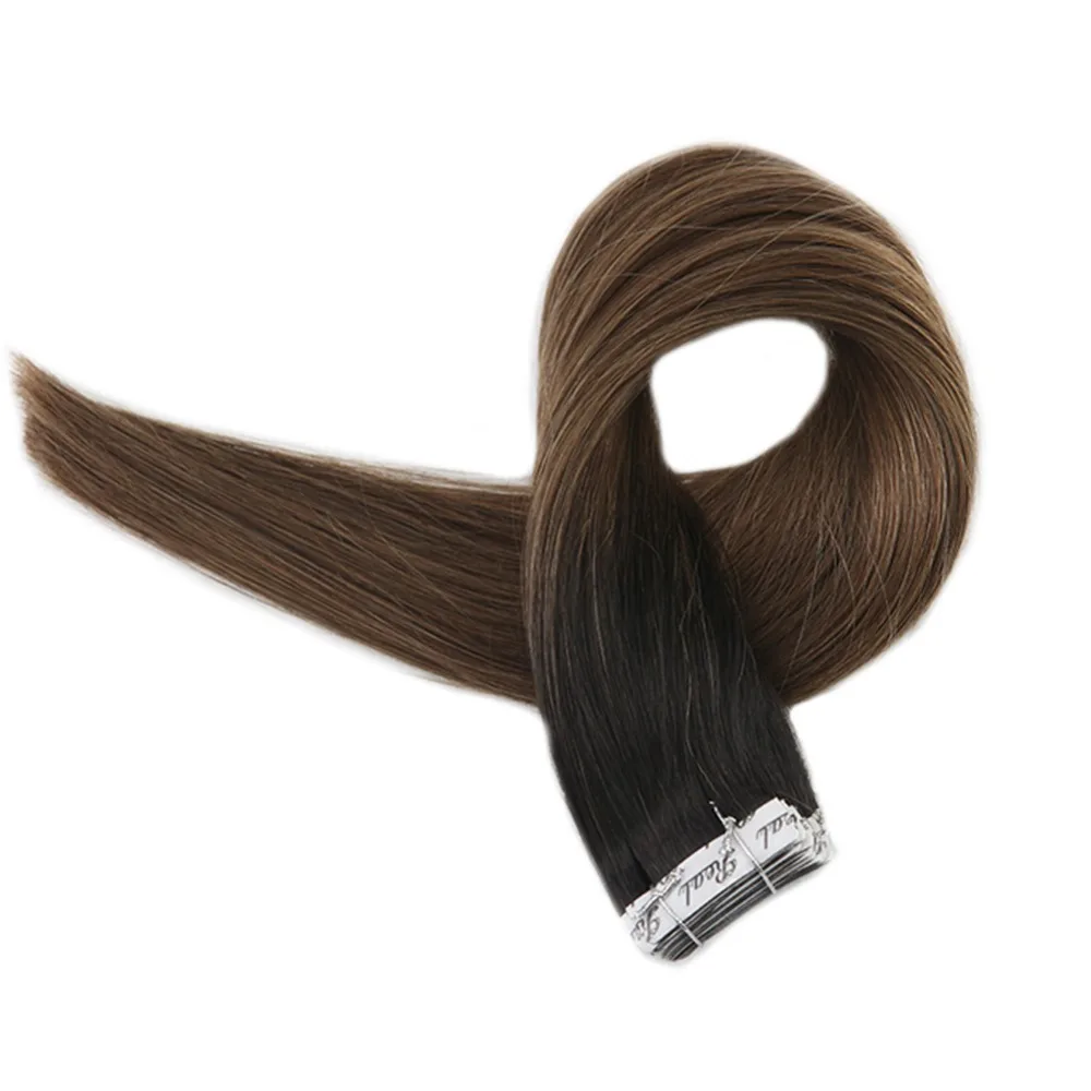 Full Shine Glue in Hair Color 1B/4/8 Black Roots Hair Extensions 2.5