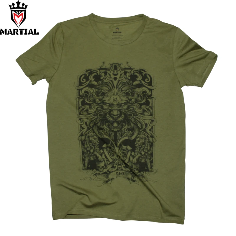

Martial:Leo lucky zodiac series army green gym comfortable shirts crossfit t shirts