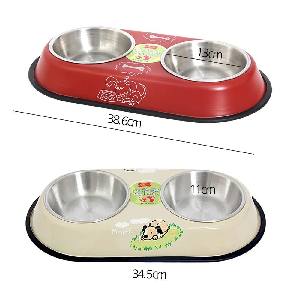 Миска для собак кормушка для воды из нержавеющей стали противоскользящая двойная портовая Автоматическая чаша питьевой фонтан блюдо для еды диспенсер для кошки кормушка - Цвет: Random color 1set
