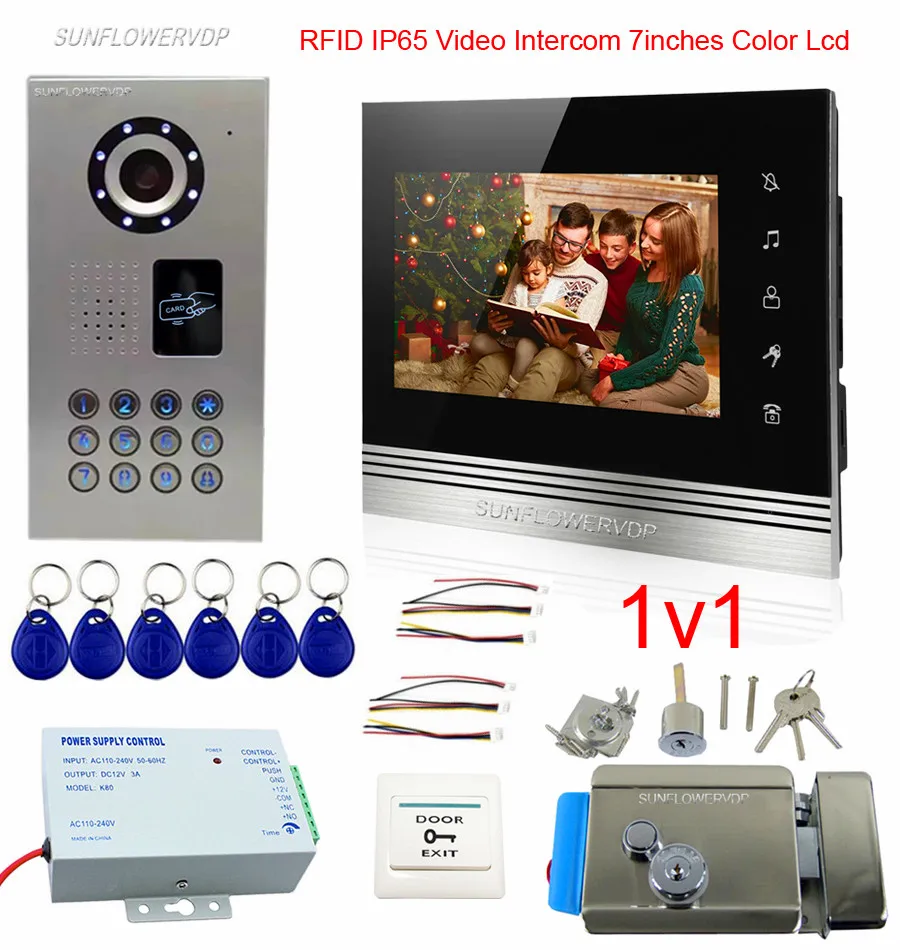 

IP65 Waterproof Video Intercom For A Private House With Touch Buttons 7" Color Monitor Videophone Rfid Home Intercom + Door Lock