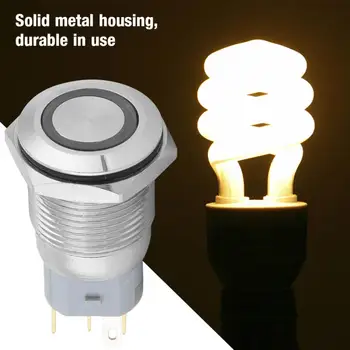 

40pcs 16mm Metal Momentary Push Button Switch Auto Reset 5-Pin with 12V LED Light micro switch interruptor inteligente