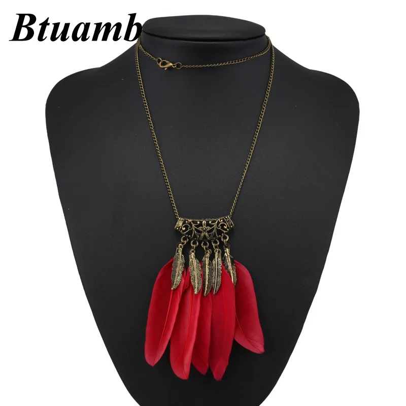

Btuamb Vintage Boho Big Feather Leaves Tassel Necklaces Pendants Ethnic Hollow Carved Long Sweater Chain Necklaces for Women
