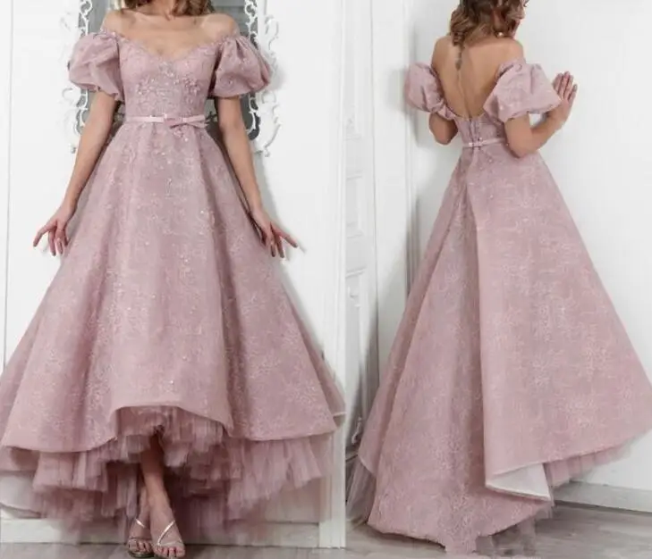 Пыльно-розовое кружевное женское Пышное Плиссированное вечернее платье с длинными рукавами, вечернее платье на заказ, винтажное Королевское Платье принцессы длиной до пола - Цвет: Розовый
