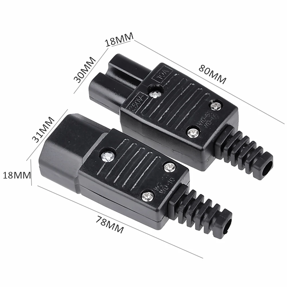 3 Pin IEC C13 to C14 Female//Male Heavy Duty Rewireable Inline Socket Connector