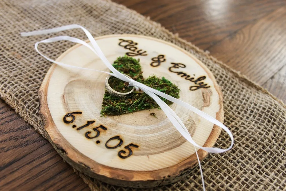 

personalize rustic Wedding wood slice Ring Bearer Boxes customize names date Ring Holder Nature Wooden Ring Box For Engagement