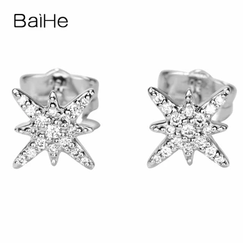 

BAIHE Solid 14K White Gold 0.10ct H/SI Natural Diamonds Wedding Trendy Fine Jewelry Elegant Unique star Stud Earrings for women