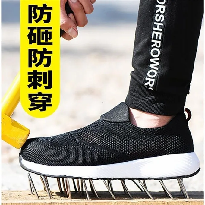 women breathable safety shoes men's Lightweight summer anti-smashing piercing work sandals Single mesh sneakers 35-46