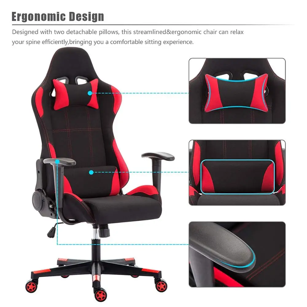 IntimaTe Fabric Gaming Computer Chair Breathable Racing Office Armchair  Ergonomic Swivel High Back Recliner A35