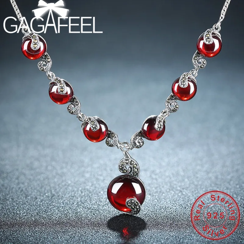 

GAGAFEEl Silver 925 Chain Necklaces for Women 925 Sterling Silver Pendants Necklace Ladies Red Stone Party Jewelry