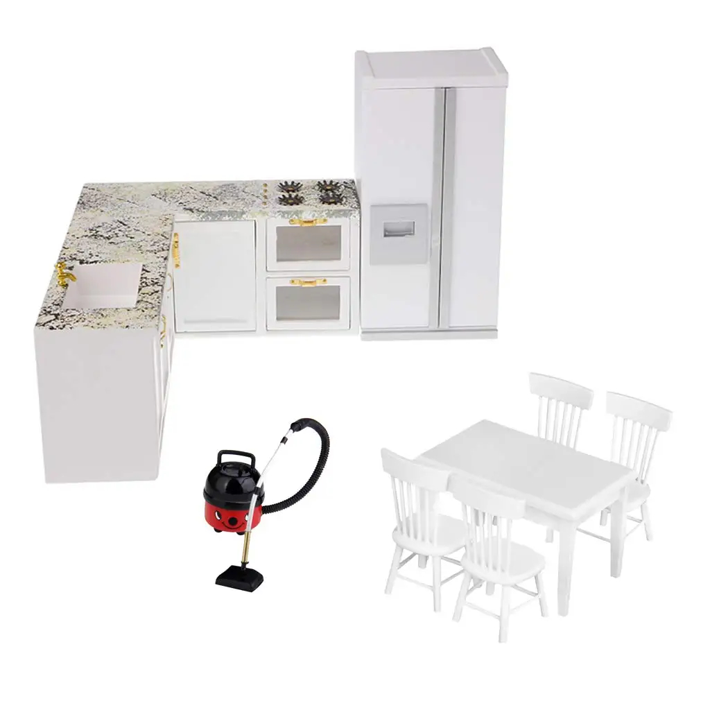  1:12 Scale Dollhouse Kitchen Furniture Miniature Vacuum Cleaner Table Chair Fridge Doll House Acces - 32971292713