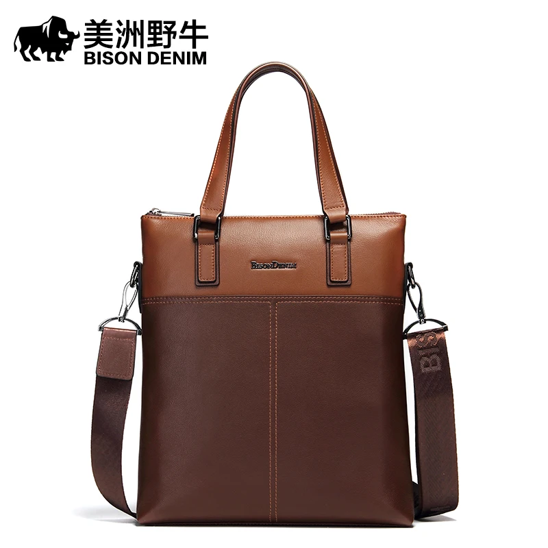 2017 BISON DENIM Brand Handbag Men Genuine Leather Shoulder Bags Business Travel Tote Bag Cowhide Briefcase Men's Messenger Bag