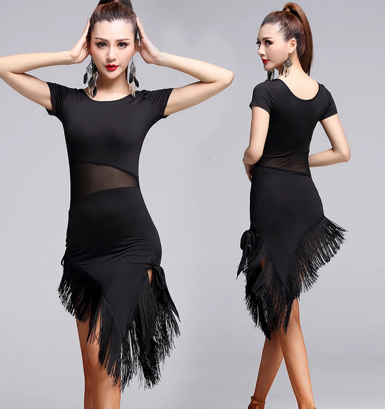 Платье для латинских танцев женское платье с кисточками V-type сетка танцевальная одежда все тело кисточка линия Сальса бахрома платье латина платье и шорты