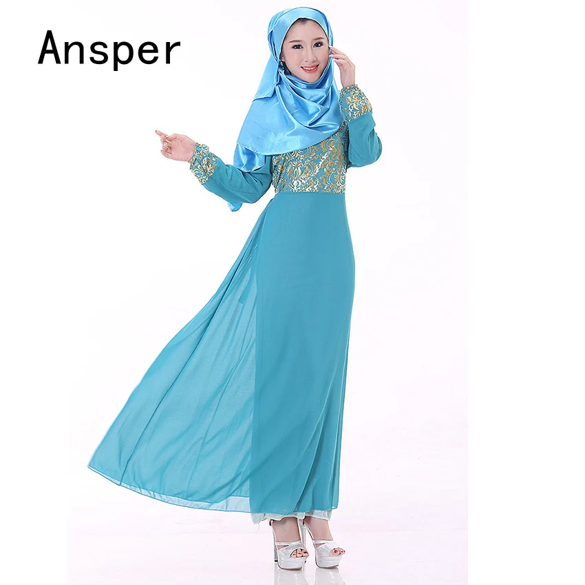 Gold Islamic Long Dress Muslim Women Abaya Arabic Jilbabs Dress Women