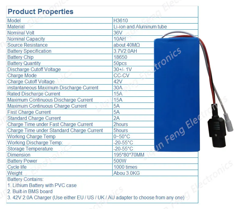 2 шт./партия литиевая батарея 36 В 10AH 500 Вт E-Bike батарея 36 В 10AH Электрический велосипед батарея Встроенный 15A BMS+ 2A зарядное устройство