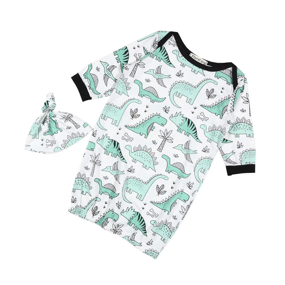 Комплект из 2 предметов, пеленальные одеяла спальные+ шапка, пижамы с рисунком динозавра для новорожденных девочек, одежда для сна для малышей
