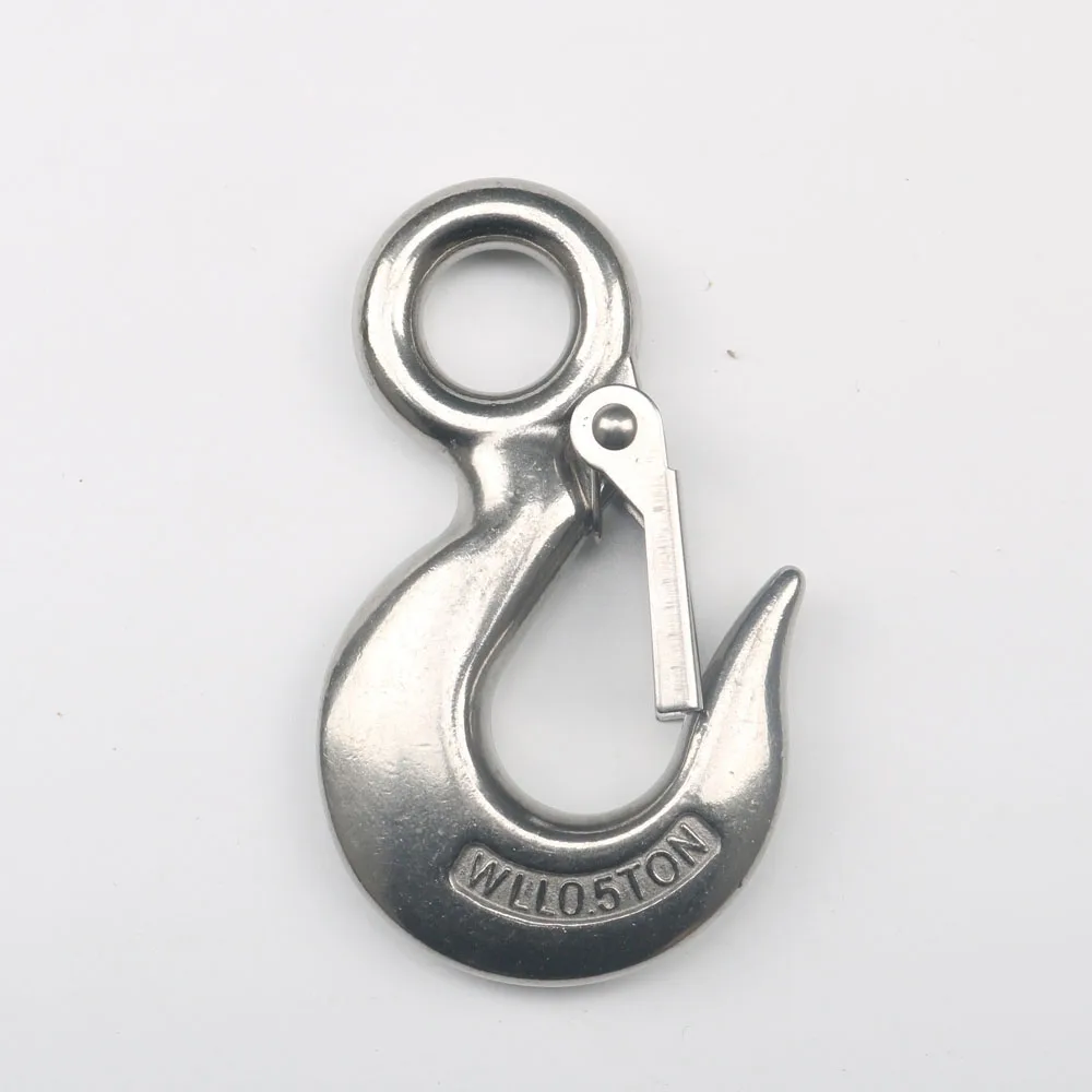 

10 Pcs 0.5 Ton Round Eye Hoist Crane Hook S320 Stainless Steel Snap Lifting Hook with Safety Load Limit of rigging hardware