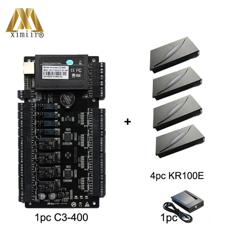 Биометрическая c3-400 с четырьмя дверями плата контроля доступа TCP/IP система управления дверью связи с KR100E кардридер картотека