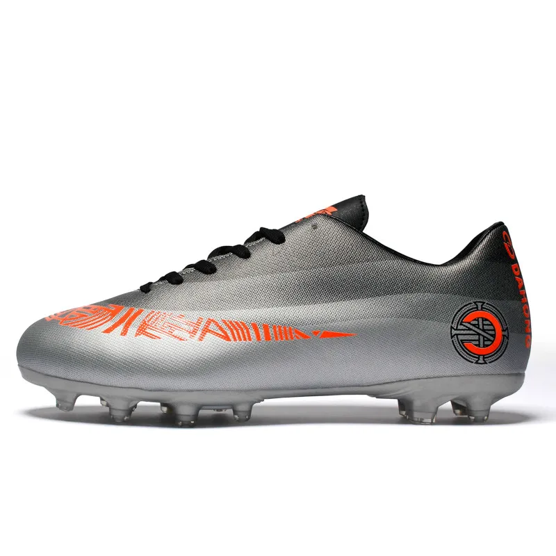 Высокие длинные шипы/TF футбольная обувь для взрослых Модные футбольные ботинки высококачественные футбольные шиповки обувь для футзала размер 32-44 - Цвет: FG-Silver
