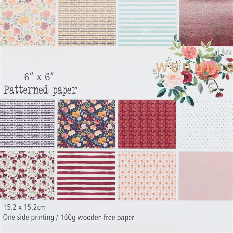 

KSCRAFT 12pcs 6" Single-side Printed Wedding Flowers pattern creative papercraft art paper handmade scrapbooking kit set book