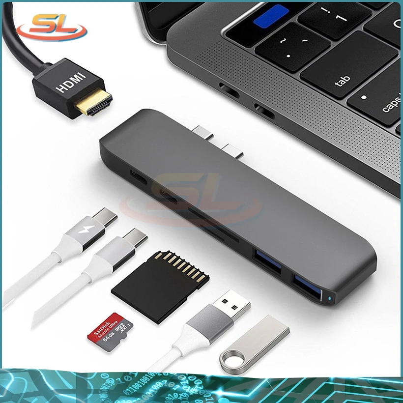 

7 in1 Type C adapter USB-C Hub with Dual Type-C Adapter USB 3.0 SD Card Reader 4K HDMI For MacBook Pro divider for MacBook Pro