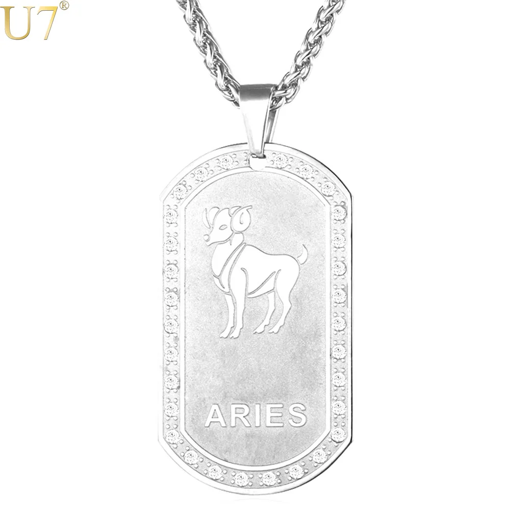 

U7 12 Constellations Necklace For Men/Women Birthday Gift Silver Color Amulet Pendant & Chain Zodiac Signs Jewelry P915