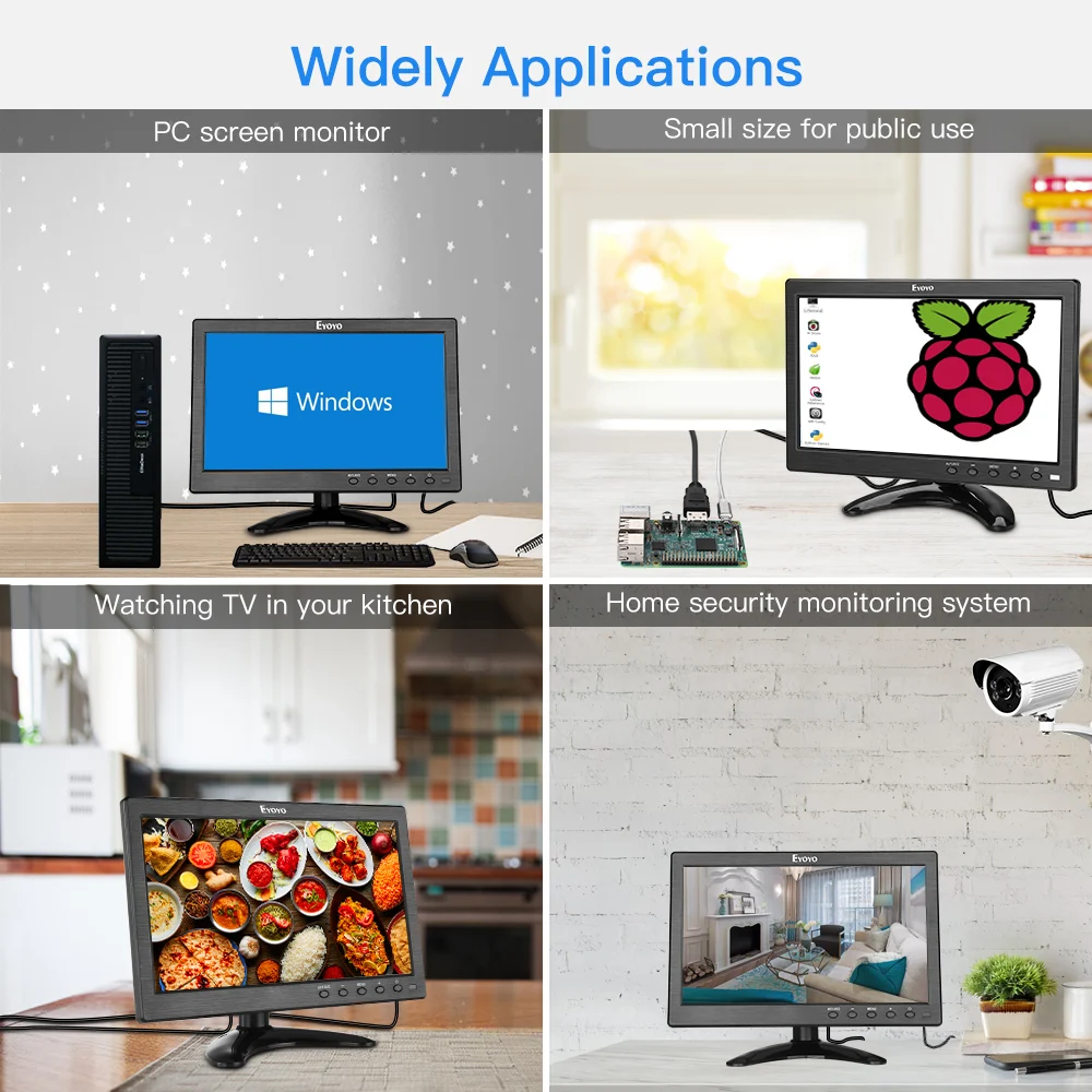 Eyoyo 10 дюймов маленький экран телевизора HDMI портативный кухонный телевизор 1024x600 ЖК-экран с пультом дистанционного управления для DVD CC tv камера Raspberry Pi