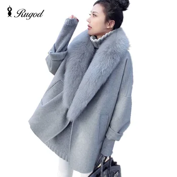 

RUGOD 2018 Women Winter Wool Coat Parka Warm Fur Collar Long Sleeve Loose Woolen Coat Female Thicken Long Jacket Casaco Feminino