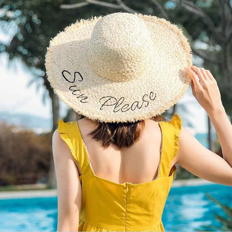 2019 الربيع الصيف كبيرة واسعة حافة الرافية قبعات من القش رسائل شاطئ كاب الشمس حماية كبيرة الرافية القش قبعة A1