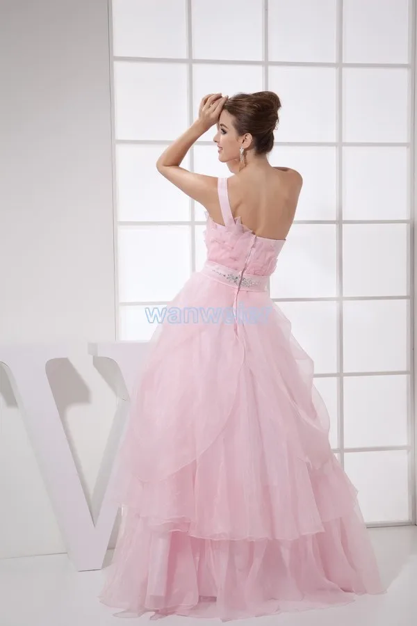 vestido длина до пола формальное вечернее платье на одно плечо розовый органза Кристалл А-силуэт длинные платья для выпускного вечера