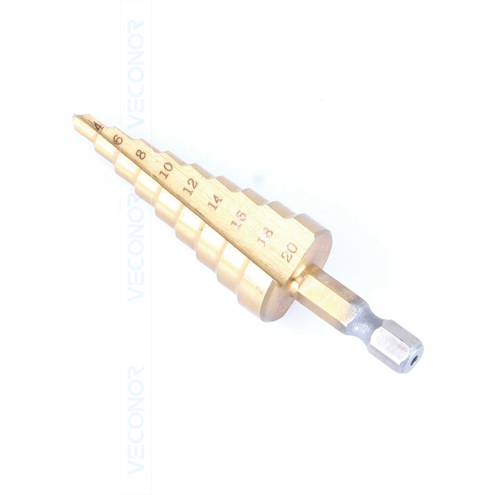VECONOR 3 шт. набор титановых ступенчатых сверл 1/4 &quotшестигранный хвостовик HSS