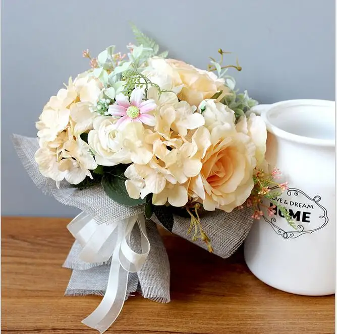 DIY bouquet vintage silk flowers wedding bridal bouquet bride holding