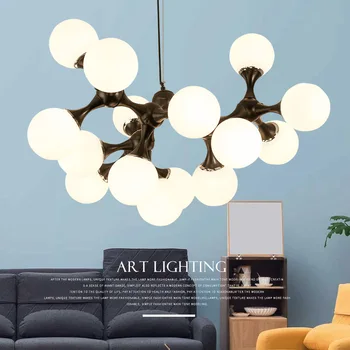

Nordic Design Retro E27 Black White Ball Led Ceiling Chandelier Light Lusters Lamp for Loft Kitchen Living Room Bedroom Hallway