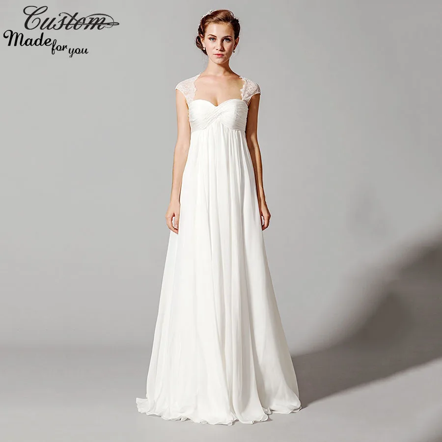 Elegant Bridal Gowns For Pregnant Women White Chiffon Empire Waist Plus ...