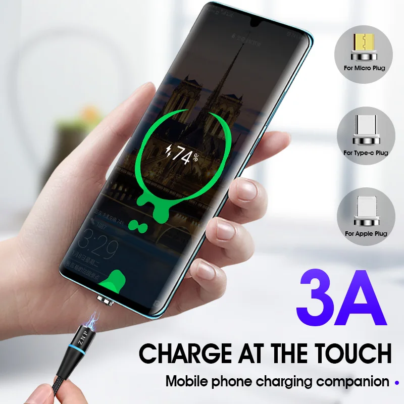 ZNP 3A USB مغناطيسي صغير كابل ل فون سامسونج نوع C شحن تهمة المغناطيس مهايئ شاحن USB نوع-C الهاتف المحمول الكابلات