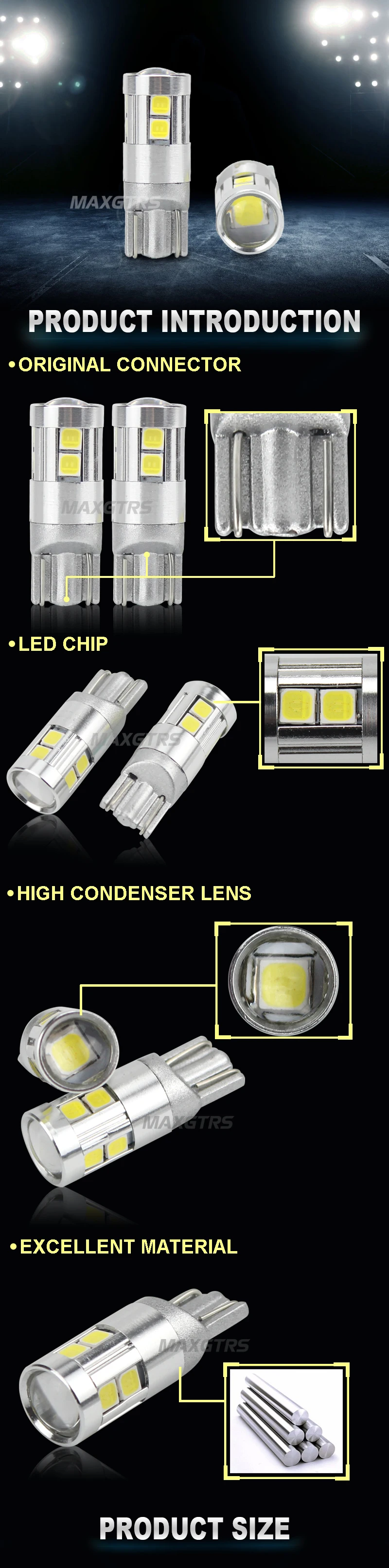 5x T10 168 194 W5W 3030 чип светодиодный белый/желтый светильник для номерного знака с поворотом на сторону с лампочками DRL автомобильный внутренний обратный исходный светильник
