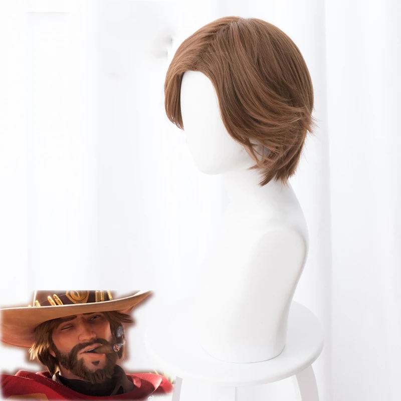 OW Jesse mccree косплей парик Джесси коричневый короткие синтетические волосы Косплей Аниме Парики+ парик Кепка